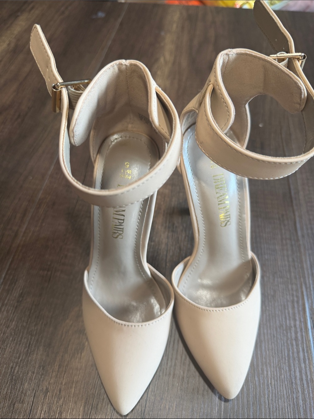 Dream Pairs Beige Pointed-Toe Ankle Strap Heels